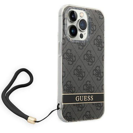 Original Handyhülle IPHONE 14 PRO Guess Hardcase 4G Print Strap (GUOHCP14LH4STK) schwarz