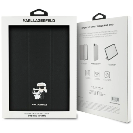 Karl Lagerfeld Saffiano Magnetische Karl &amp; Choupette iPad Pro 11&quot; 2024 Buchcover-Hülle - Schwarz