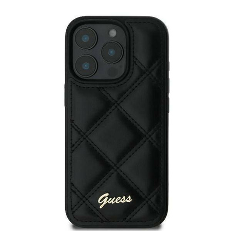 Original Handyhülle IPHONE 16 PLUS Guess Hardcase Quilted Metal Logo (GUHCP16MPSQSQSK) schwarz