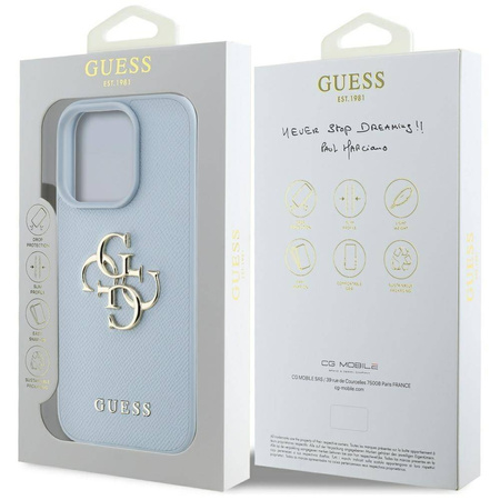 Etui IPHONE 16 PRO MAX Guess Grained Big 4G Logo Small Classic Logo niebieskie