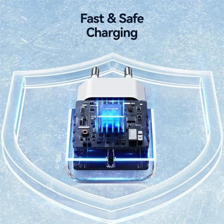 USAMS Ład. siec. 1xUSB-C T65 PD20W PD Fast Charging US-CC226 + kabel USB-C/Lightning US-SJ712 30W biały/white Yi Series OYXLTZ02
