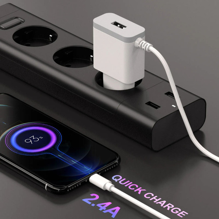 DENMEN BIAŁA ŁADOWARKA SIECIOWA USB +  KABEL TYP-C DC09T-W 2,4A