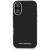 Original Handyhülle IPHONE 16 Karl Lagerfeld Saffiano Full Wrapped Elongated Metal Logo MagSafe schwarz
