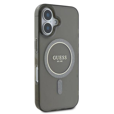Original Case IPHONE 16 Guess Hardcase IML Glitter Circle MagSafe (GUHMP16SHFGEREK) black