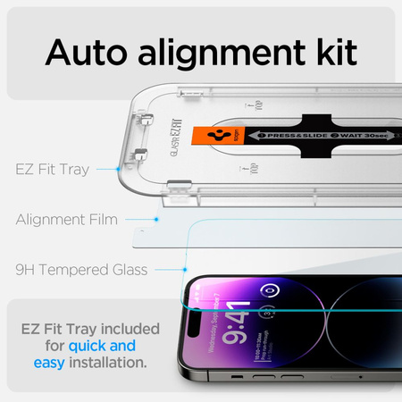 GEHÄRTETES GLAS Spigen GLAS.TR „EZ FIT“ 2ER-PACK IPHONE 14 PRO KLAR