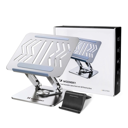 Wozinsky WRS-CPY84SS Aluminium-Laptopständer + Gratis! Smartphone-Ständer – Silber