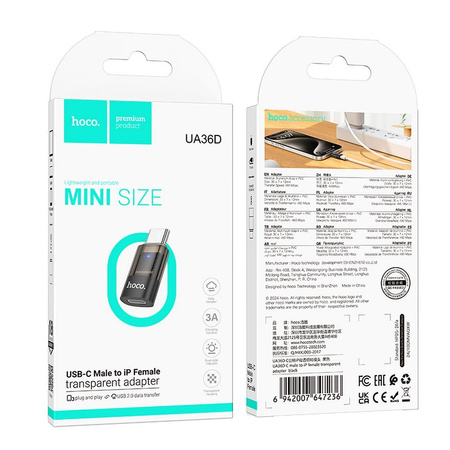 HOCO adapter Typ C (męski) do Lightning (żeński) UA36D transparentny czarny