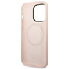 Original Case IPHONE 14 PRO MAX Guess Hard Case Silicone Logo Plate MagSafe pink