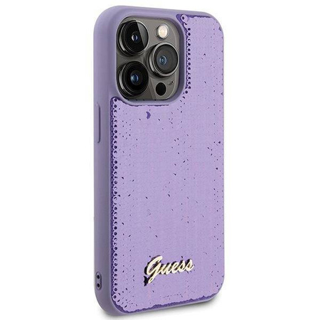 Guess Pailletten-Schriftzug-Metallgehäuse für iPhone 15 Pro – Lila