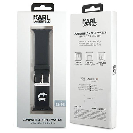 Strap for APPLE WATCH 4 / 5 / 6 / 7 / 8 / SE / ULTRA (42 / 44 / 45 / 49 MM) Karl Lagerfeld Strap 3D Rubber Choupette Head (KLAWLSLCNK) black