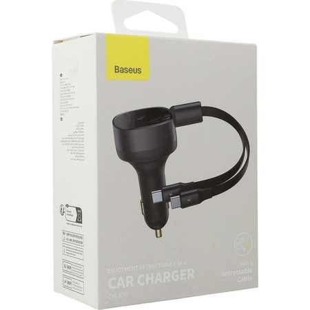 Car charger 2in1 33W 2x USB C (male) Baseus Enjoyment - black