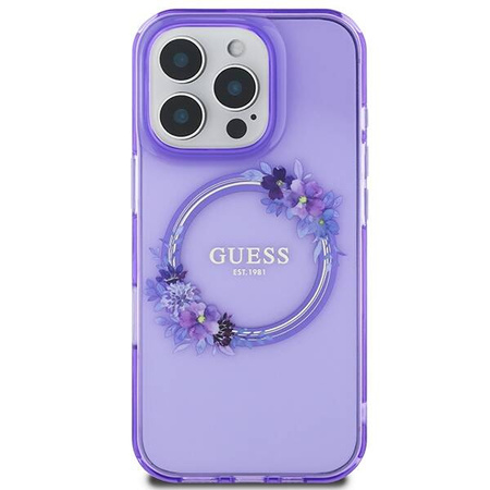 Original Handyhülle IPHONE 16 PRO Guess Hardcase IML Flowers Wreath MagSafe (GUHMP16LHFWFCU) lila