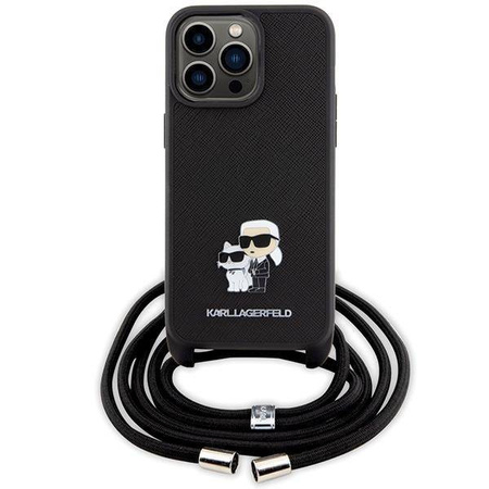 Etui Karl Lagerfeld Crossbody Saffiano Metal Pin Karl & Choupette na iPhone 15 Pro Max - czarne