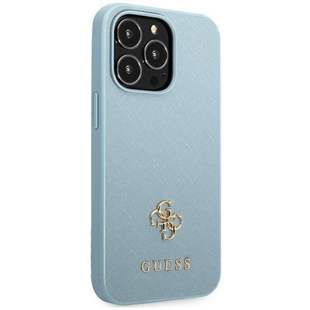 Original Handyhülle IPHONE 13 PRO Guess Hardcase Saffiano 4G Small Metal Logo (GUHCP13LPS4MB) blau