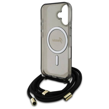 Original Case IPHONE 16 Guess Hardcase Crossbody Cord Script MagSafe (GUHMP16SHCTSGNSK) black