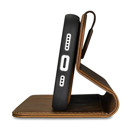 iCarer Oil Wax Wallet Case 2in1 case iPhone 14 Plus Leather Flip Cover Anti-RFID brown (WMI14220723-TN)