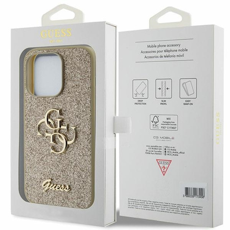 Guess Glitter Script Big 4G Hülle für iPhone 15 Pro Max – Gold