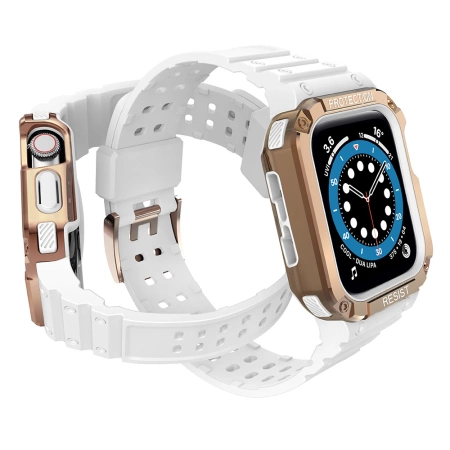 Schutzarmband für Apple Watch 38/40/41 mm Panzergehäuse-Armband - Weiß, Roségold