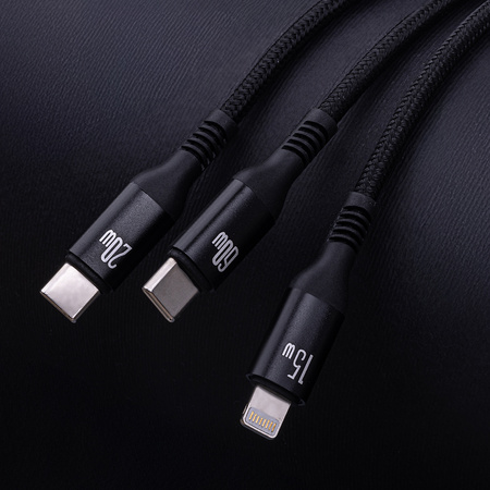 Forever kabel 3w1 USB-C - Lightning + 2x USB-C 1,2 m 60W czarny