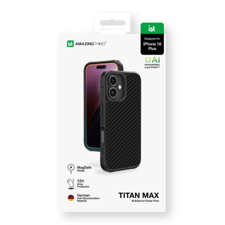 AmazingThing Titan Max Case with 1500D Aramid Fibers for iPhone 16 Plus - Black