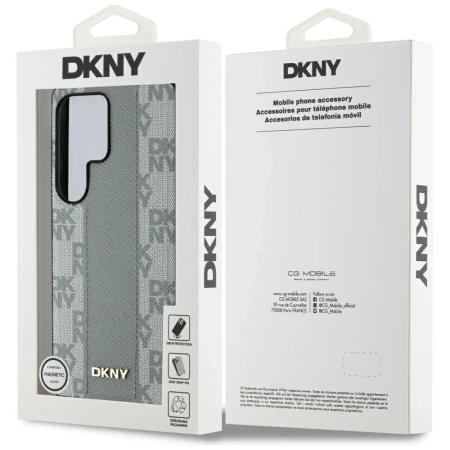 DKNY Leder-MagSafe-Hülle mit Karomuster für Samsung Galaxy S25 Ultra, Grau