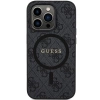 Guess 4G Collection Leder-Metall-Logo-MagSafe-Hülle für iPhone 14 Pro – Schwarz