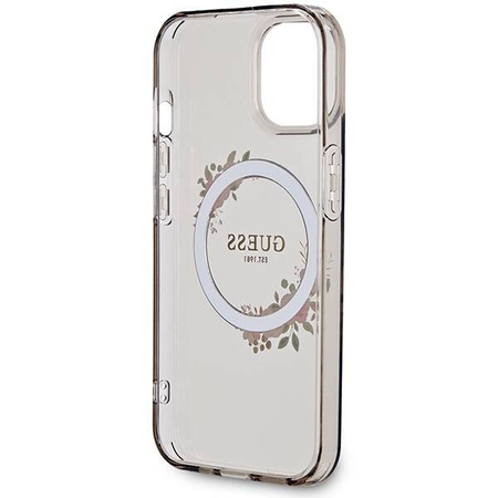 Guess IML Flowers Wreath MagSafe Hülle für iPhone 15 / 14 / 13 – Schwarz