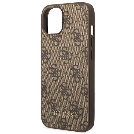 Original Handyhülle IPHONE 14 Guess Hard Case 4G Metal Gold Logo braun