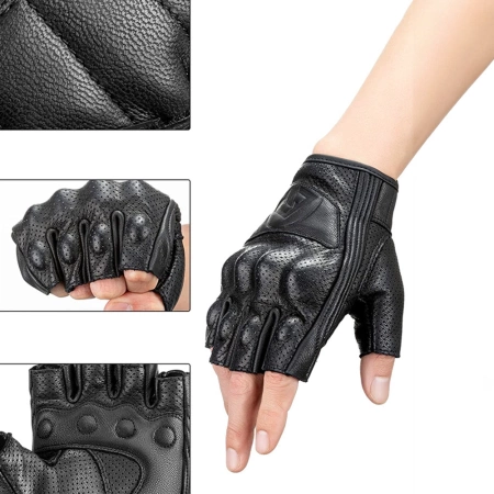 Rockbros 16220006004 XL Leder-Motorradhandschuhe – Schwarz