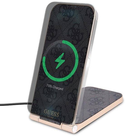 Guess 4G Pattern MagSafe faltbares 2in1 15W induktives Ladegerät – Schwarz