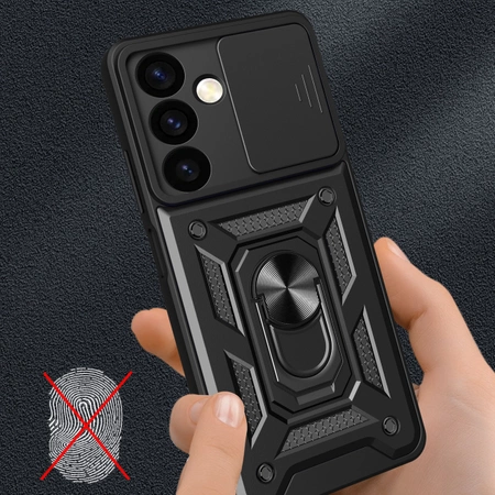 Hybrid Armor Camshield armored case for Samsung Galaxy S24 with camera cover - black