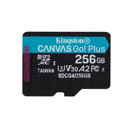 Kingston karta pamięci 256GB microSDXC Canvas Go Plus Gen4 200MB/s A2 U3 V30 + adapter