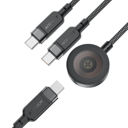 Acefast C6-11 USB-C 3in1 Cable - 2x USB-C / Qi 480Mb/s 100W 1.2m - black