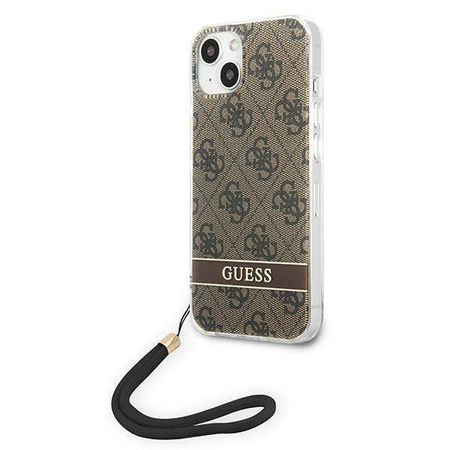 Oryginalne Etui IPHONE 14 PLUS Guess Hardcase 4G Print Strap (GUOHCP14MH4STW) brązowe