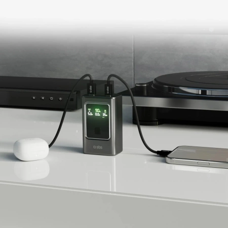 Powerbank SBS 10000mAh PD 35W mit LCD-Display - grau