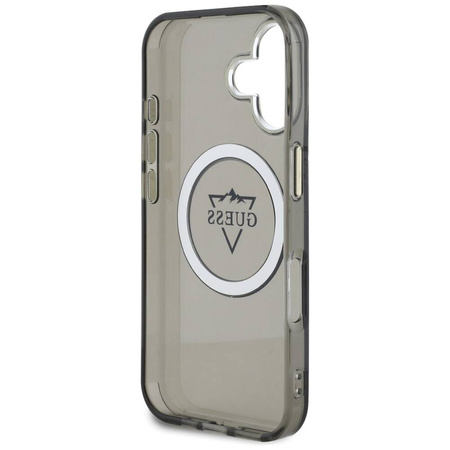 Original Case IPHONE 16 Guess IML Metal Mountain Logo MagSafe black