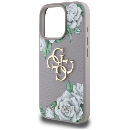 Guess Grained Roses Big 4G Logo iPhone 16 Pro Case - Purple