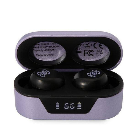 Słuchawki Bluetooth Guess TWS + stacja dokująca - fioletowe