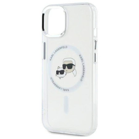 Original Handyhülle IPHONE 14 Karl Lagerfeld Hardcase IML Metal Karl&Choupette Head MagSafe (KLHMP14SHLSKCH) weiß