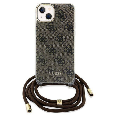 Guess Crossbody Cord 4G Print Hülle für iPhone 15 / 14 / 13 – braun
