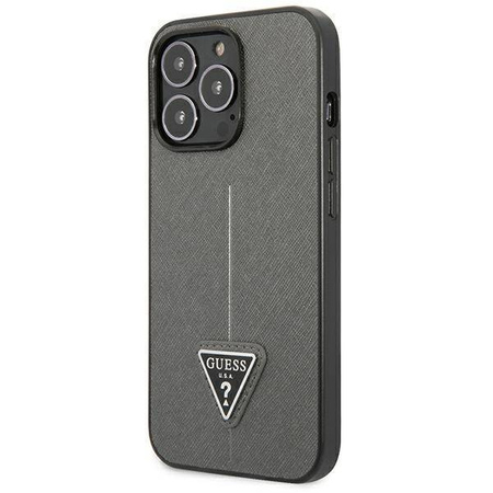 Original Case IPHONE 13 PRO MAX Guess Hardcase Saffianotriangle Logo (GUHCP13XPSATLG) silver