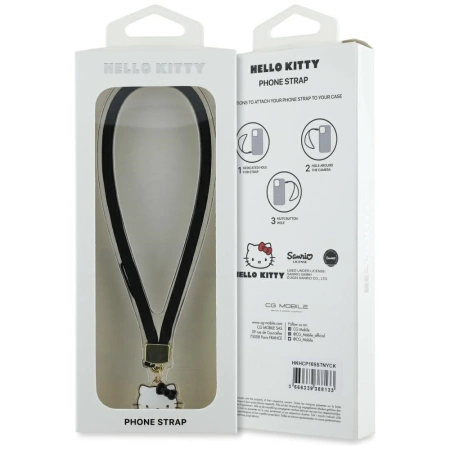 Zawieszka na telefon Hello Kitty Nylon Cord Kitty Head - czarna