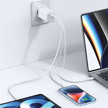 Ładowarka Sieciowa USAMS 2xUSB-C+1xUSB 65W (only head) GaN PD3.0 +QC3.0 Fast Charging biały/white Sandru Series CC180TC02 (US-CC180)
