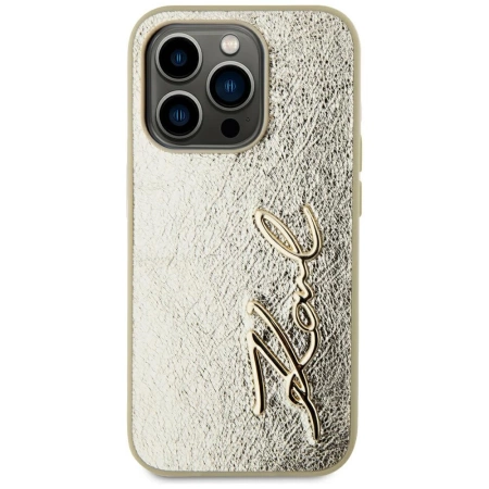 Etui Karl Lagerfeld Wrinkled Metal Signature na iPhone 15 Pro Max - złote
