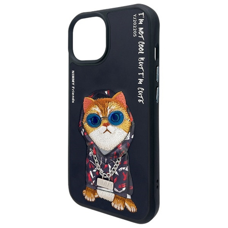 Nimmy etui iPhone 15 6.1" czarny/black Glasses Cool Cat
