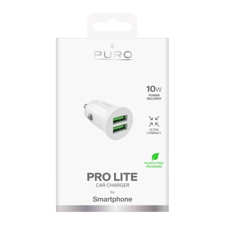 Ładowarka samochodowa Puro Pro Lite 2x USB-A 10W - biała