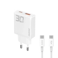 Dudao A30EUT 30W GaN-Wandladegerät USB-A / USB-C + USB-C - USB-C-Kabel - Weiß