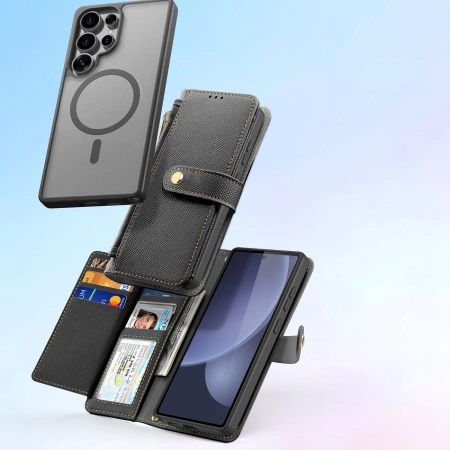 Dux Ducis Lawa Lederhülle für Samsung Galaxy S25 Ultra mit abnehmbarer magnetischer Brieftasche – Schwarz