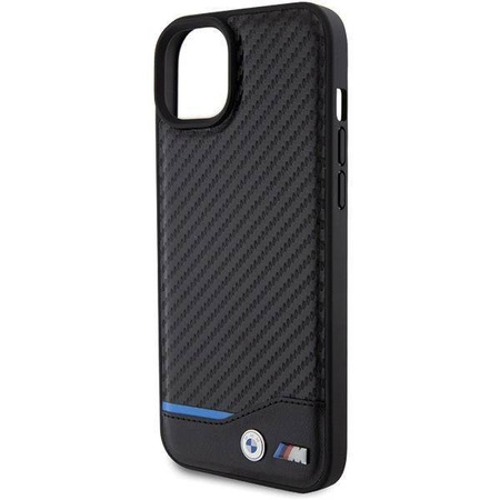 Etui BMW Leather Carbon na iPhone 15 Plus - czarne