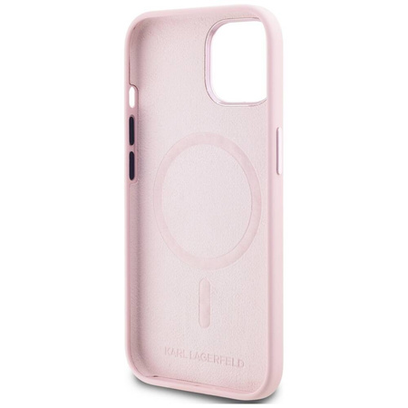 Oryginalne Etui IPHONE 15 Karl Lagerfeld Hardcase Silicone Shadow Metal Initial MagSafe różowe
